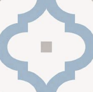 Blue and white patterned tile with gray center square.