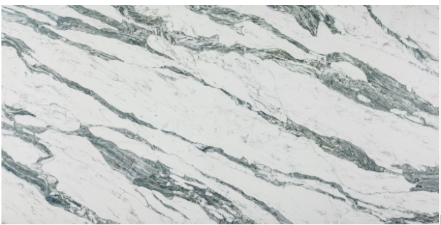 White marble with diagonal gray veining.