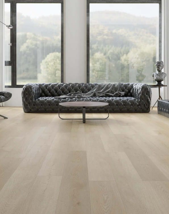 Spacious living room adorned with Burnaby XL SPC Flooring, adding elegance and durability to your home interior.