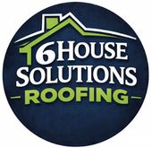 6House Solutions Roofing logo with white and green text on a dark blue circle background