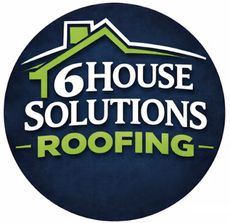 6House Solutions Roofing logo with white and green text on a dark blue circle background