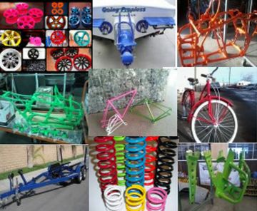 Powder coated  automobile and bicycle frames and parts.