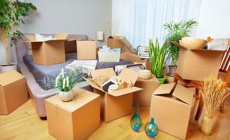 A room filled with lots of cardboard boxes and other things.