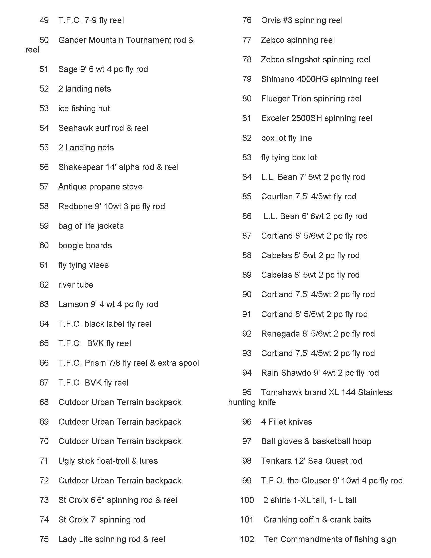 Auction listing for fishing equipment in Watsontown, PA. Items include rods, lures, and more. 