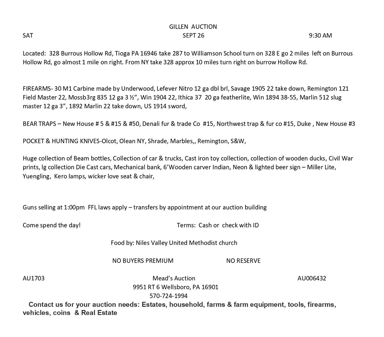 Gillen Auction — September 26, 2026 at 9:30 AM.