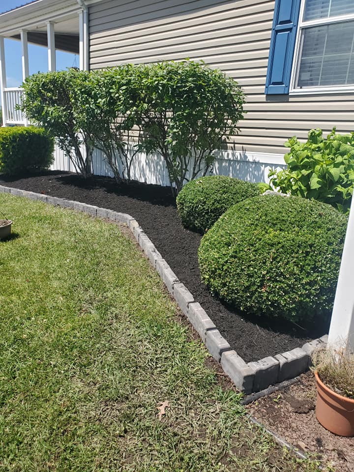 A house with a lush green lawn and bushes in front of it.