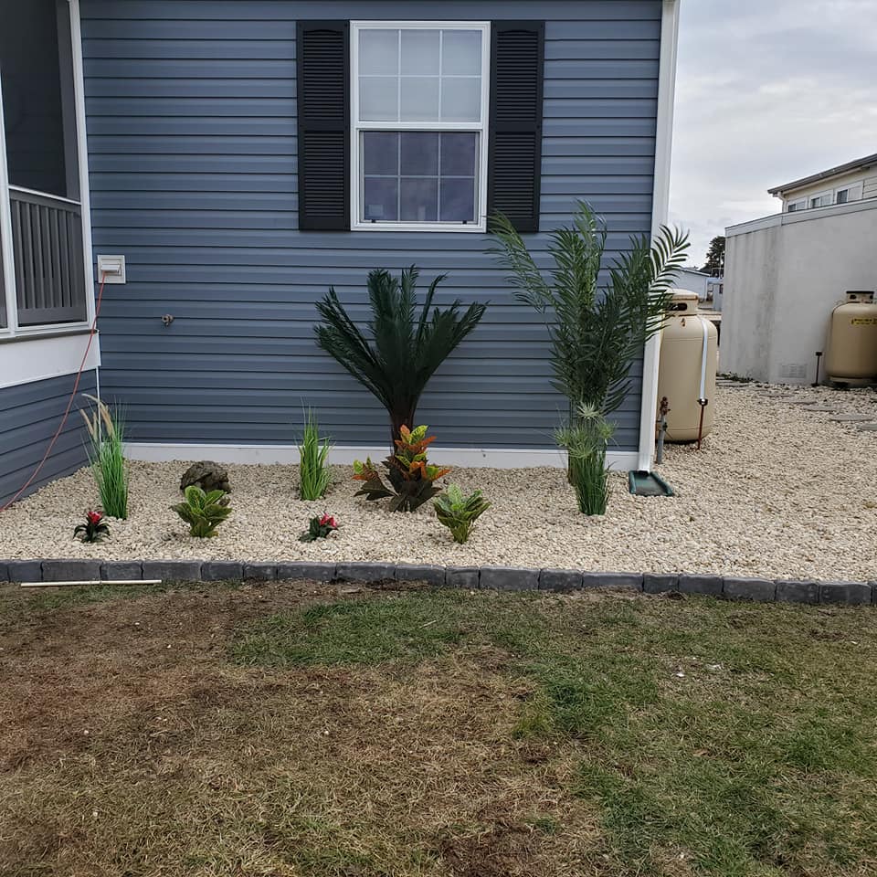 A house with a lot of plants in front of it