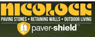 A logo for nicolock paver shield paving stones retaining walls outdoor living