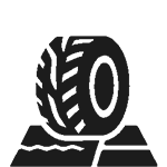 A black and white icon of a tire sitting on top of a pile of dirt.