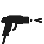 A black and white silhouette of a drill on a white background.