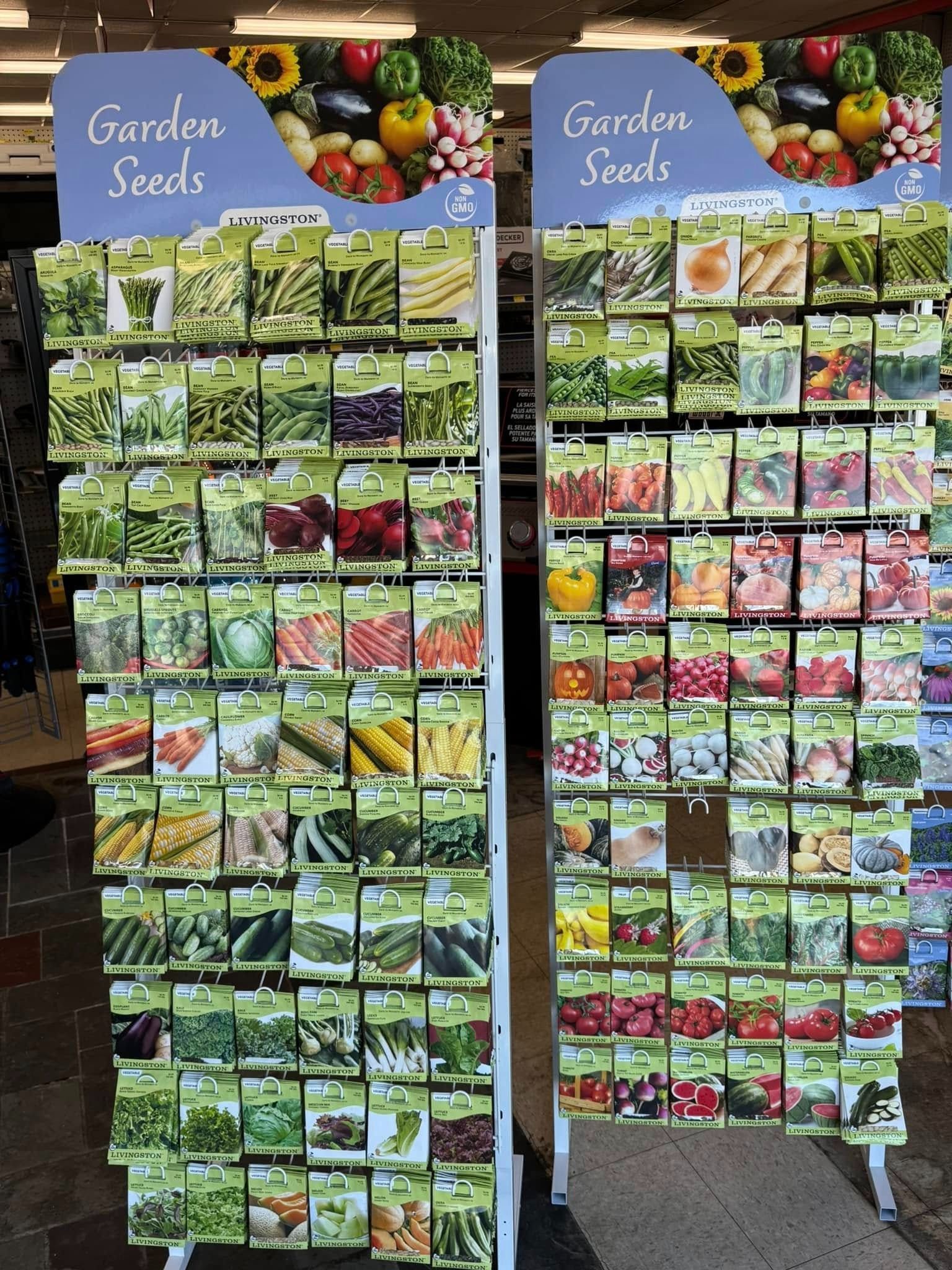 A display of garden seeds in a store.