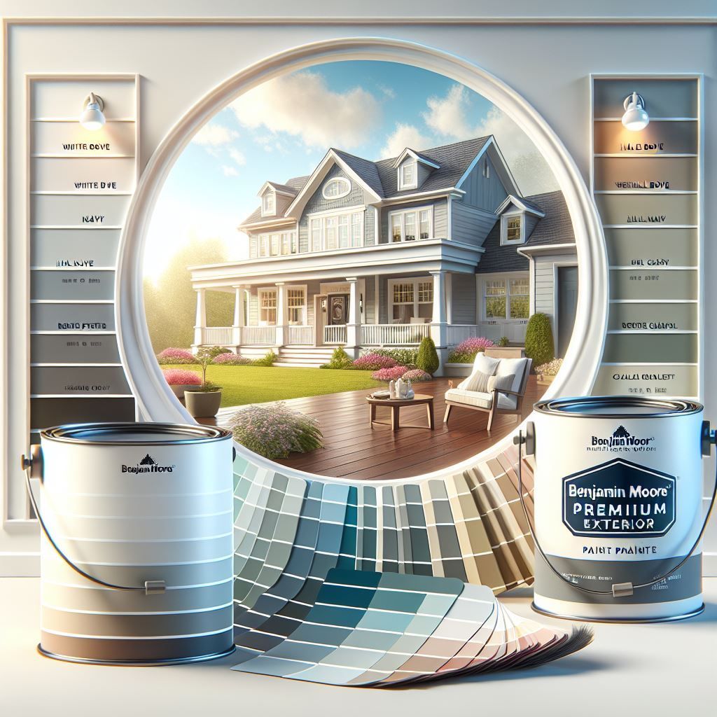 There is a picture of a house in the middle of a circle surrounded by paint cans.