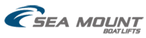 Sea Mount Boat Lifts logo: Blue wave icon over gray text