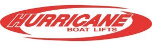 Logo for Hurricane Boat Lifts in red text within a red oval.