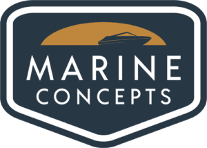 Marine Concepts logo: boat silhouette over sun, dark blue background, white text.