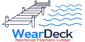 Logo with a pier over wavy water; the name