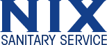 Logo for Nix Sanitary Service in blue and black.