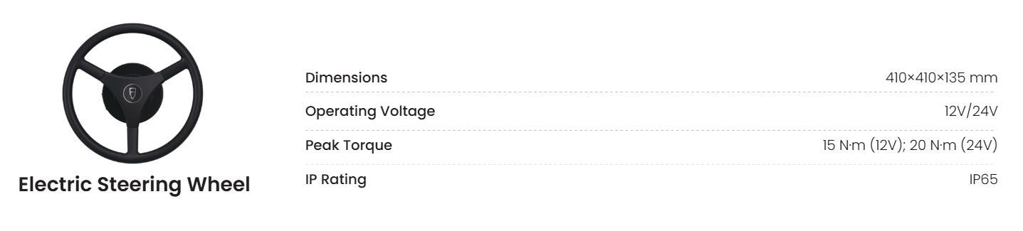Electric steering wheel with product details and specifications.