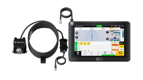A touchscreen navigation device with a connected camera and wiring, displaying a map interface.