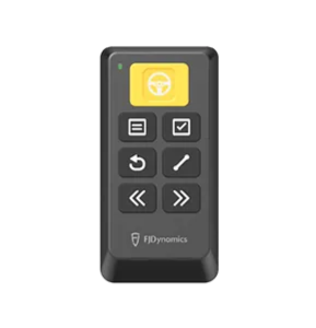 Black remote control with steering wheel icon and navigation buttons.