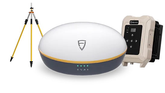 GPS surveying equipment: tripod, receiver, and external power source.