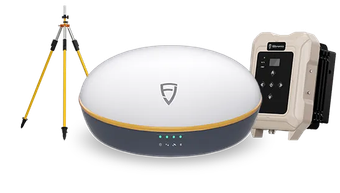 GPS surveying equipment: tripod, receiver, and external power source.