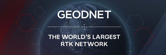 GEODNET logo with a globe and text: