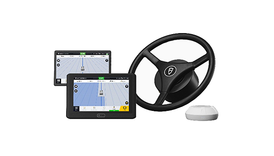 GPS navigation system for boats with steering wheel and display screens.