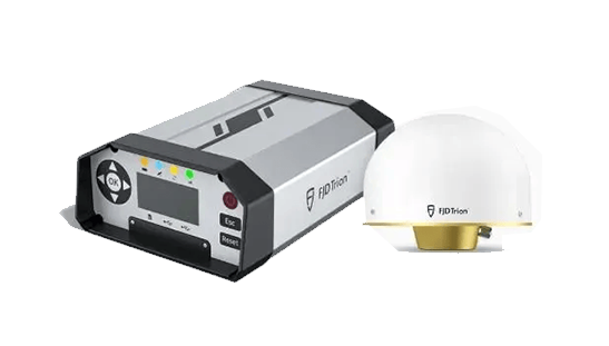 GPS receiver with a silver base unit and white dome antenna, on a white background.