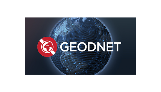 GEODNET logo: a red and white globe icon next to