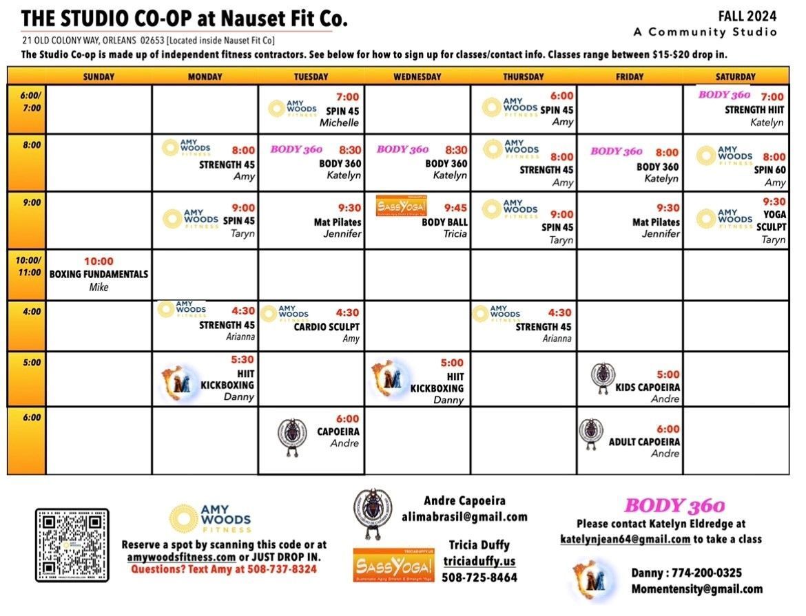 A calendar for the studio co-op at nassett fit co.