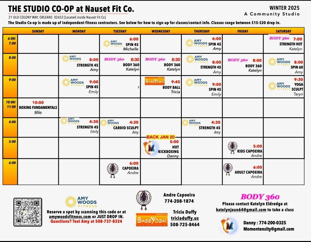 A calendar for the studio co-op at nauset fit co.