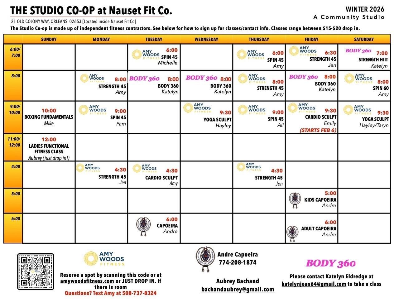 Studio co-op at Nauset Fit Co. Calendar