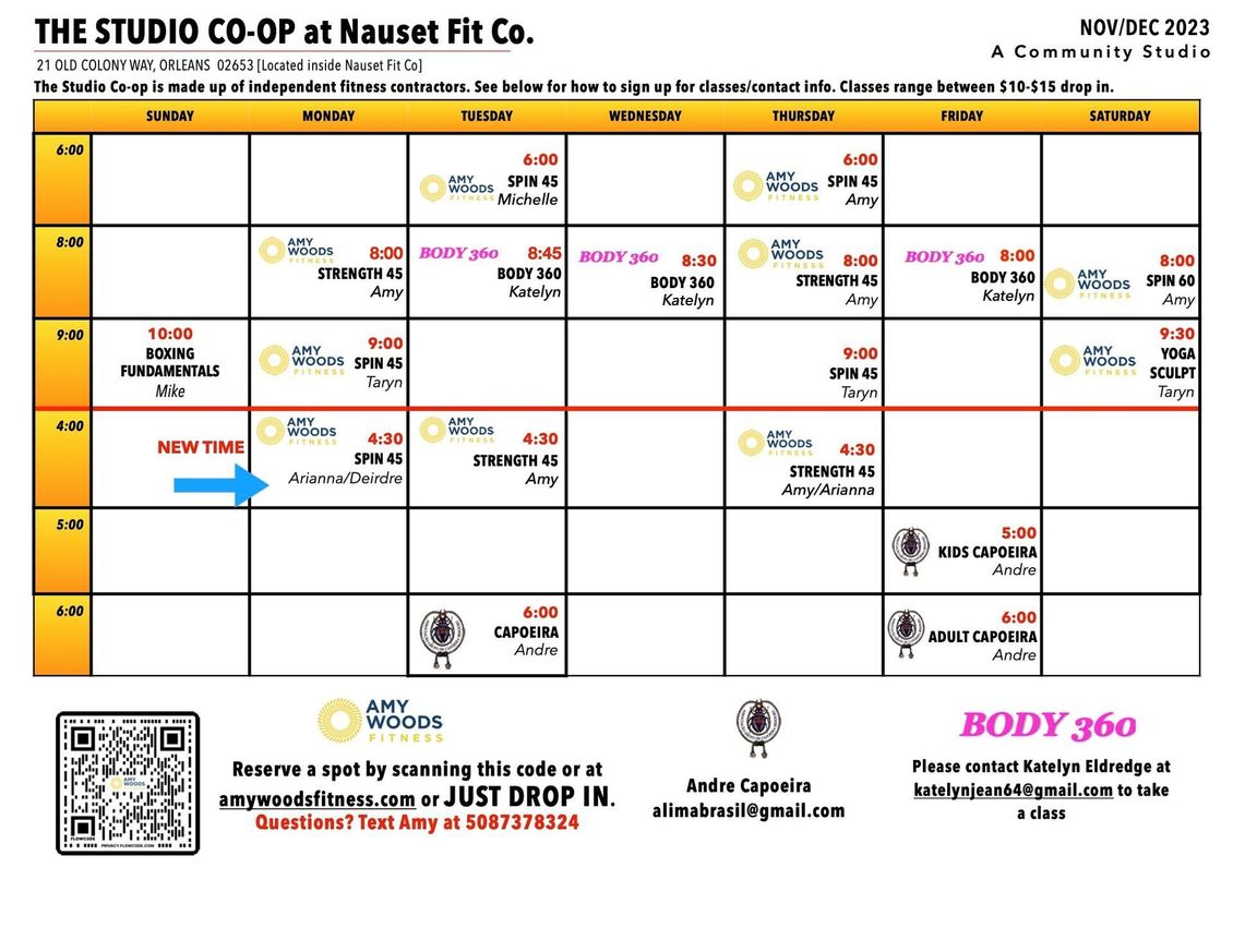 Nauset Fit Co. November/December Schedule