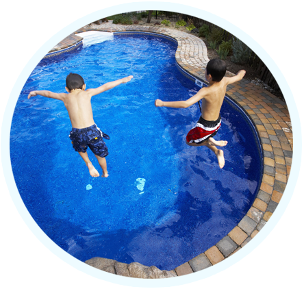 kids jumping to swimming pool