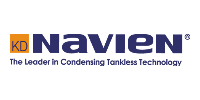 Navien logo with orange KD icon and blue wordmark, tagline: “The Leader in Condensing Tankless Technology”