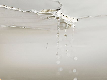 Ceiling with a large crack, water leaking down.