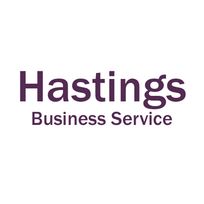 Hastings Business Service logo in purple text on a white background