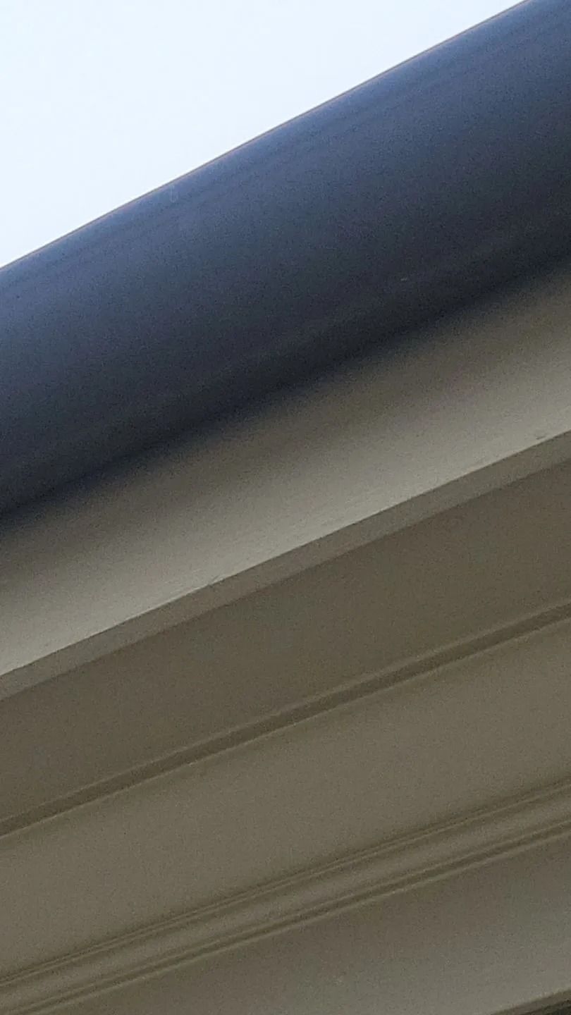 Dark gray gutter above light beige trim.