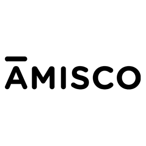 AMISCO logo in black lowercase letters with a short black bar above the A