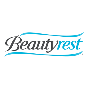 Beautyrest logo in gray and blue script on a white background