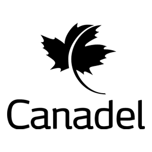 Canadel logo with a black maple leaf above the brand name on a white background