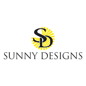 Sunny Designs logo with black “SD” over a yellow sunburst