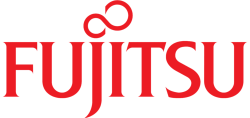 Red "FUJITSU" logo with a red infinity symbol above the "U".