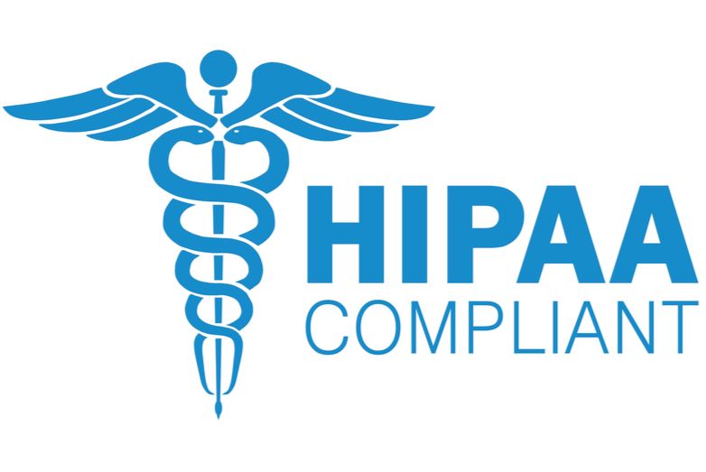 A hipaa compliant logo with a caduceus on a white background.