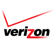 A verizon logo with a red arrow on a white background.