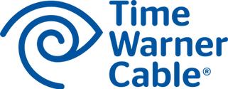 A blue logo for time warner cable with a swirl