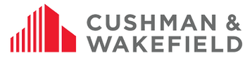 The logo for cushman & wakefield has a red building on it.