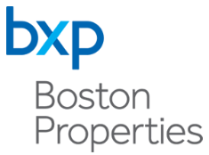 The bxp boston properties logo is blue and white on a white background.