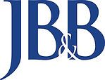 A blue and white logo for jb & b on a white background.